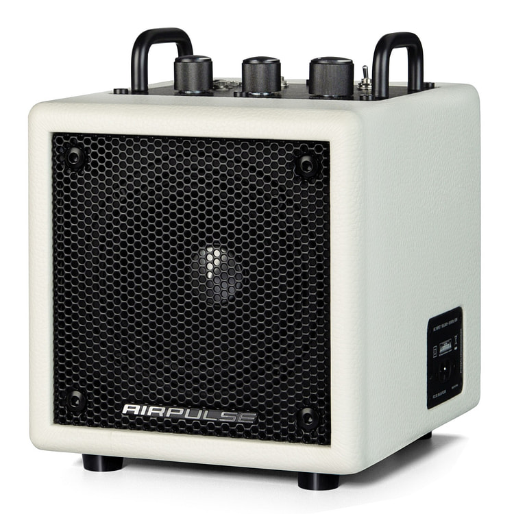 Airpulse 蓝牙扬声器，小型音箱，带辅助线输入，适合家庭、户外和派对使用 - 白色
