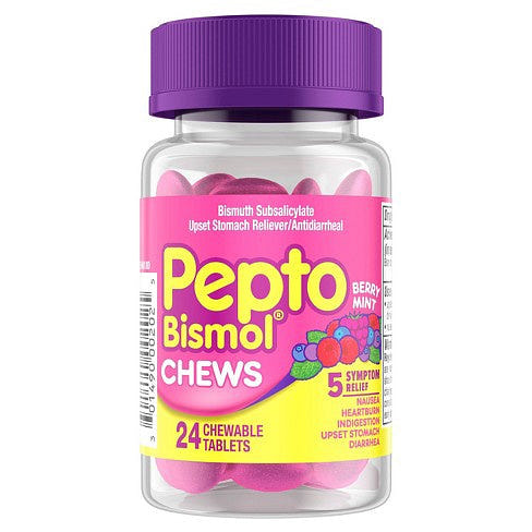 Pepto-Bismol Chews Berry Mint 5 Symptom 24ct 1 box