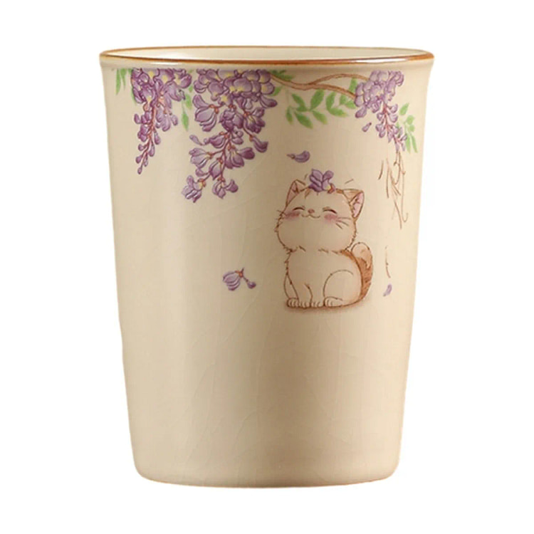汝窑随手杯礼盒装 陶瓷 可乐杯 主人杯 -紫藤花猫 1 个