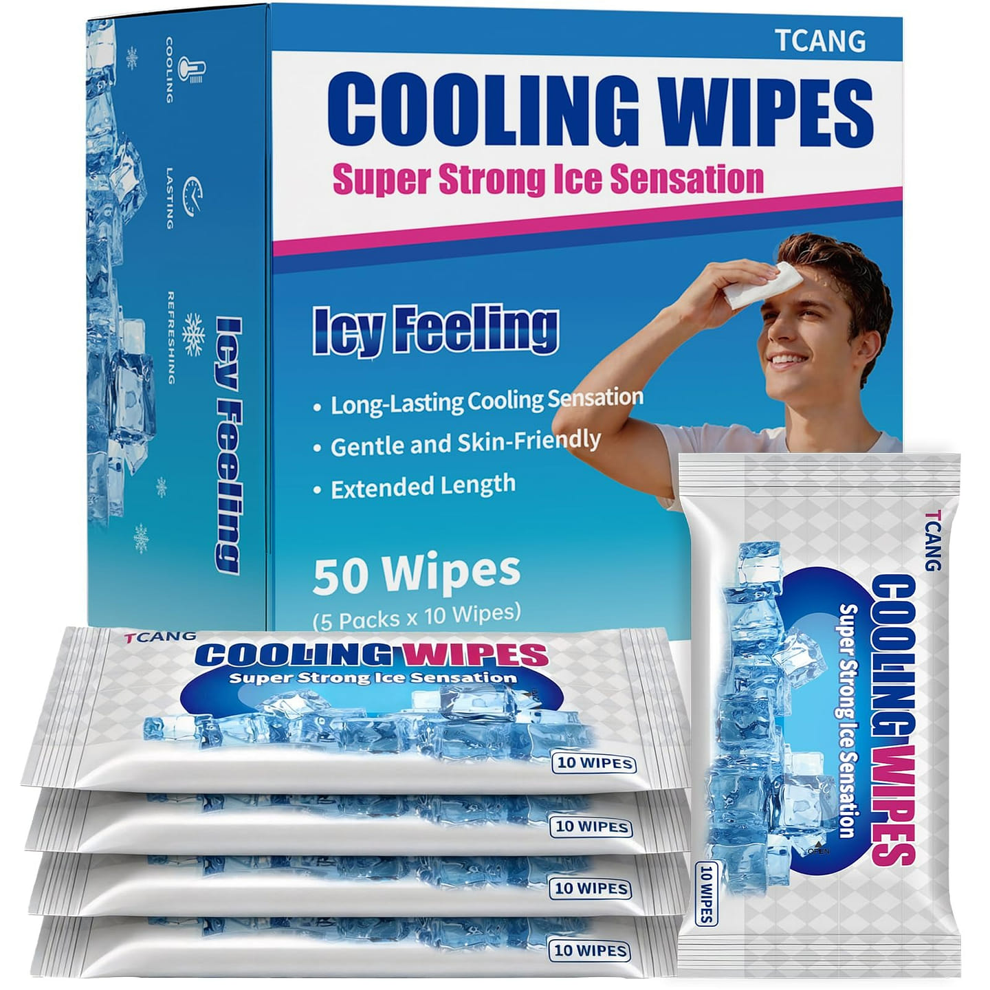 5 Packs Cooling Face Body Wipes Individually Wrap 1 each