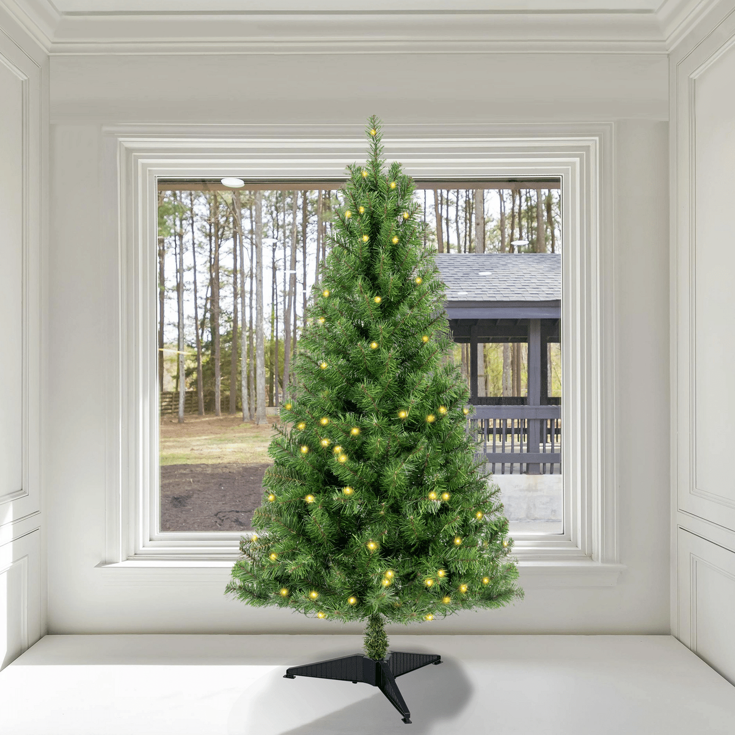4ft Artificial Christmas Tree Prelit with Stand,100 Warm White LED Lights,Realis 1 count