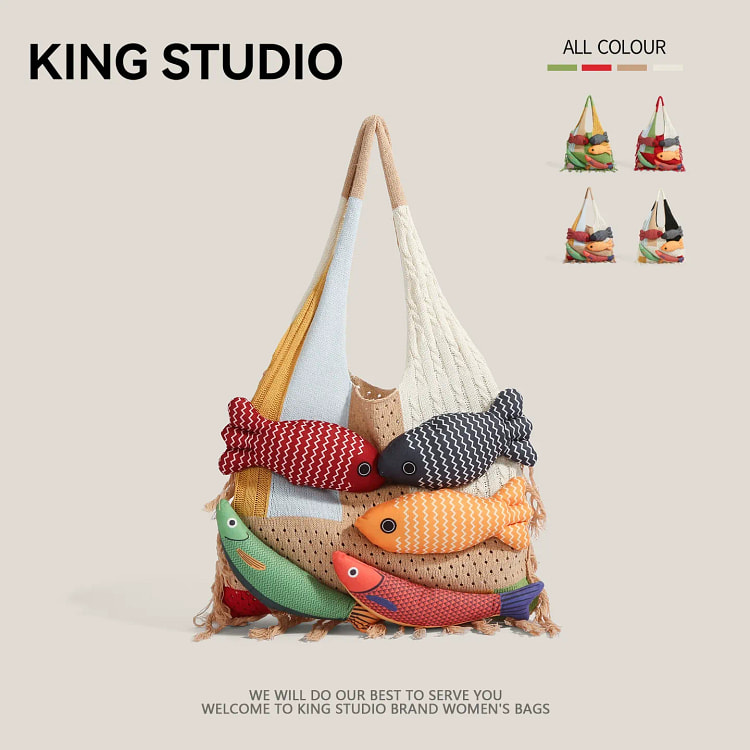 独特设计感包包 女针织毛线编织包 卡其色 1 个