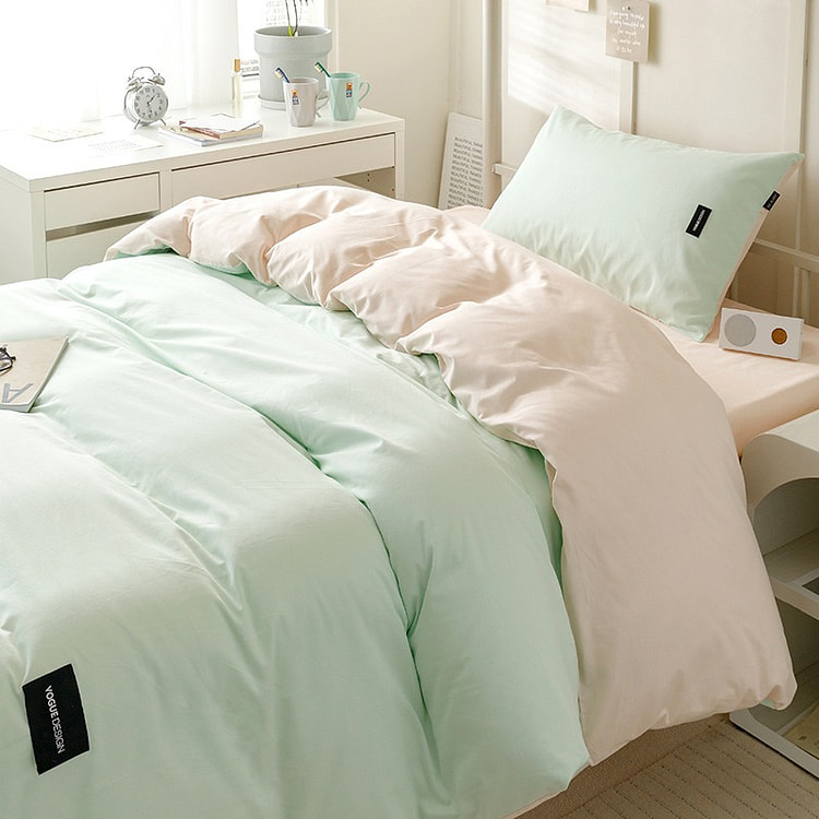 Solid Cotton Bedding Set Light Green+Pink Large 1 each