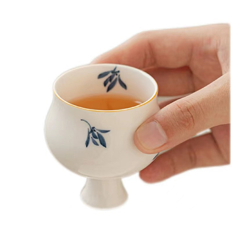 【中国直邮】叙旧 十二花神高脚茶杯-蝴蝶兰