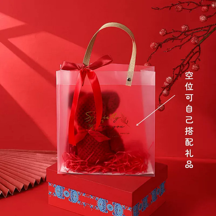 创意红色小熊毛巾75*35菠萝纹酒红+PVC袋 30 克