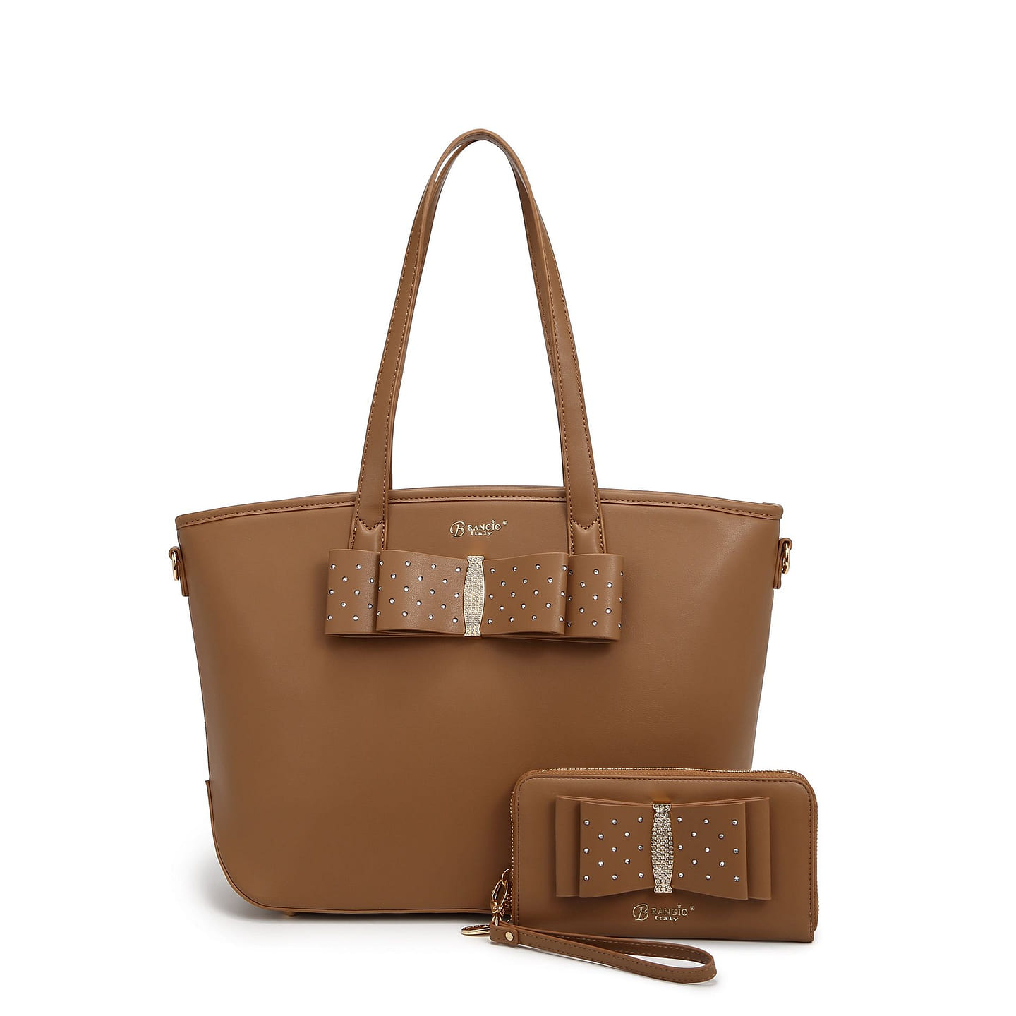 Ribbon Romance Tote Bag with Rhinestone+Matching Wallet Set [RK4289+RKW4268-BN] 1 each