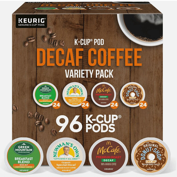 Decaf Coffee Variety Pack, K-Cup Pods, 96 Count 4 pack