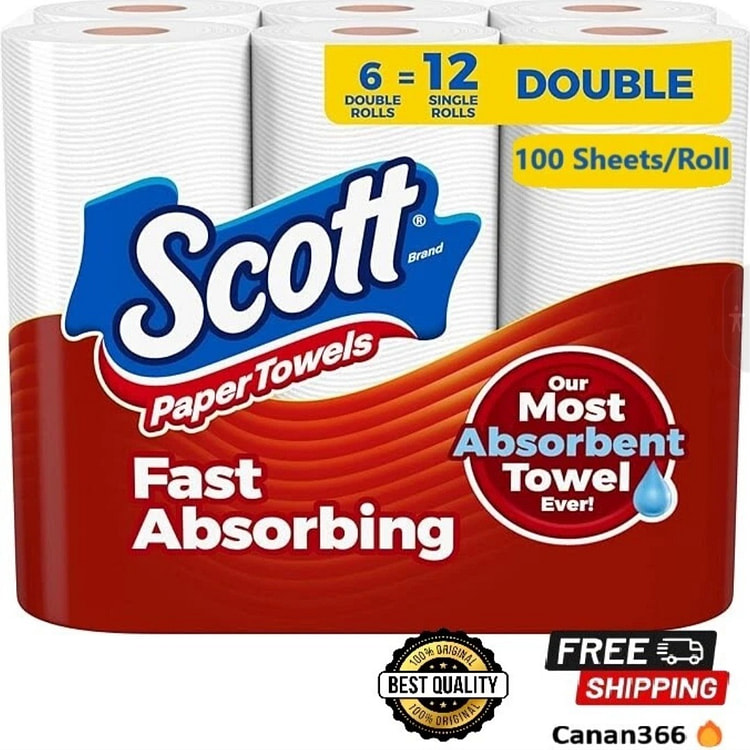 Scott Paper Towels, 6 Double Rolls = 12 Regular Ro 1 box