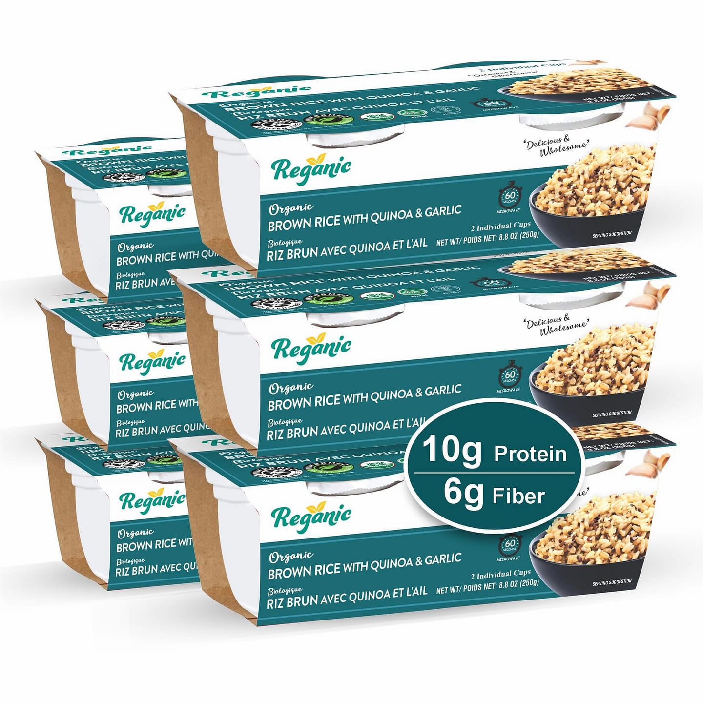 Regganic Organic Brown Rice, Quinoa & Garlic, Pk6 8.8 oz