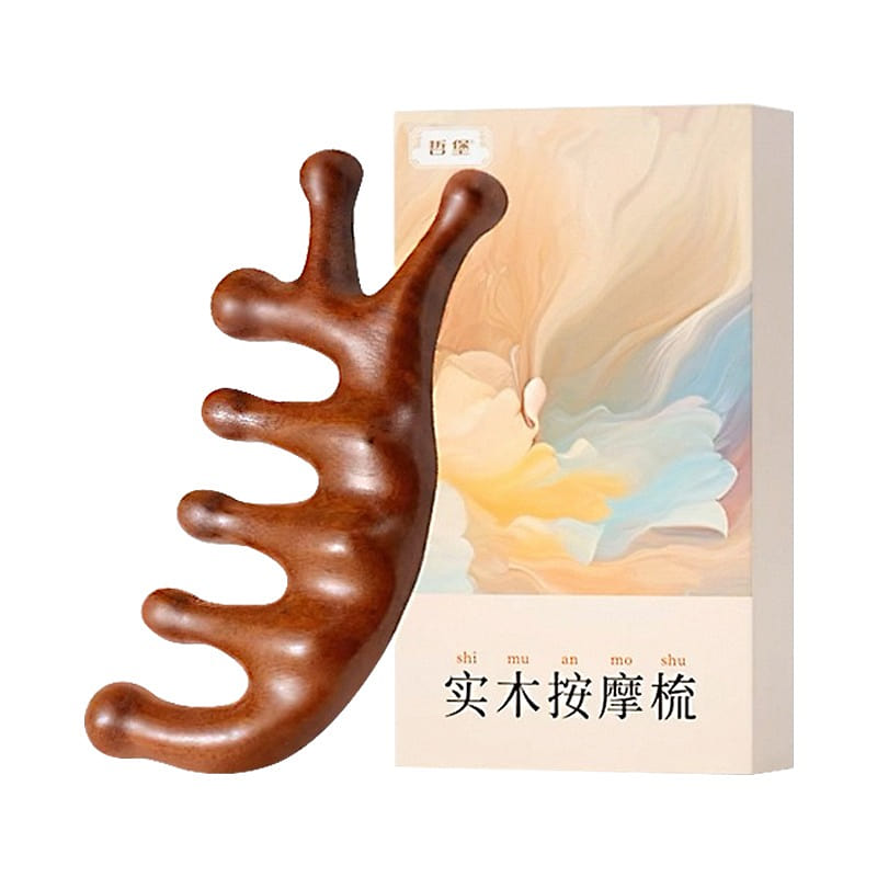 哲堡 多功能檀木經絡梳 按摩刮痧點穴 梳子 1 份