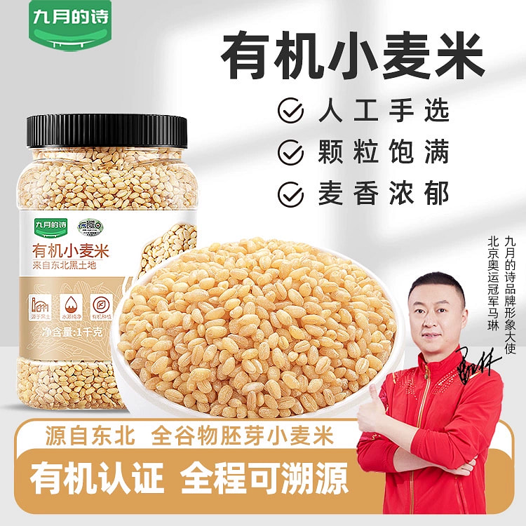 九月的诗有机小麦仁米去皮全谷物胚芽五谷杂粮1000g*1罐