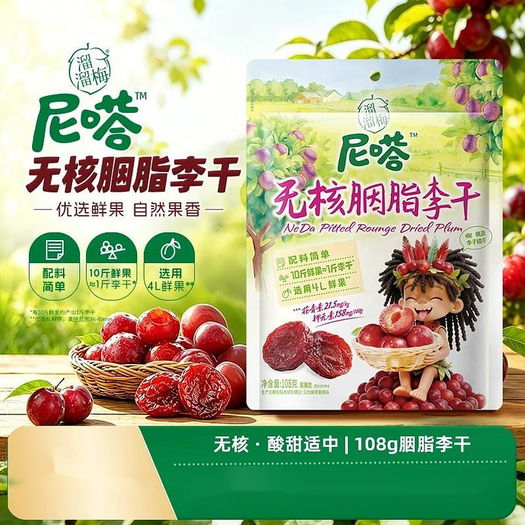 溜溜梅无核胭脂李干108g水果干尼嗒果干休闲零食 108 克