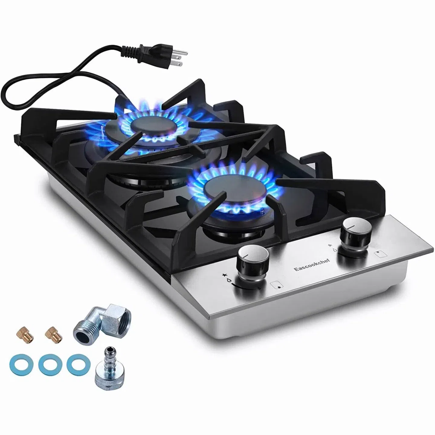 Kitchen Gas Cooktop 2 Dual Burners Tempered Glass Countertop Drop-in Gas Hob 1 each