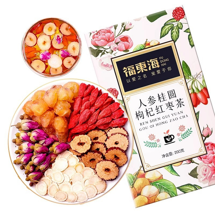 福东海 人参红枣桂圆枸杞茶 人参玫瑰花茶包女人五宝补泡气水养生茶血 200g