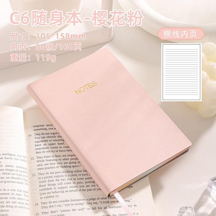 C6 会議用ノート シンプル ピンク ポケット 1 個