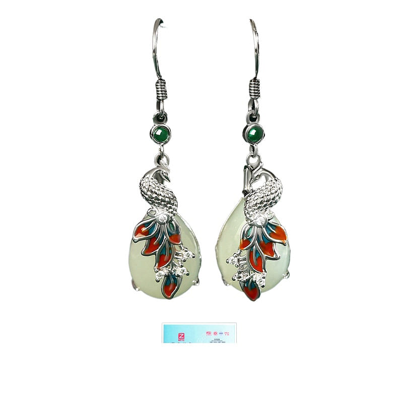 Hotan Jade Earrings Silver 40 * 10mm 1 box