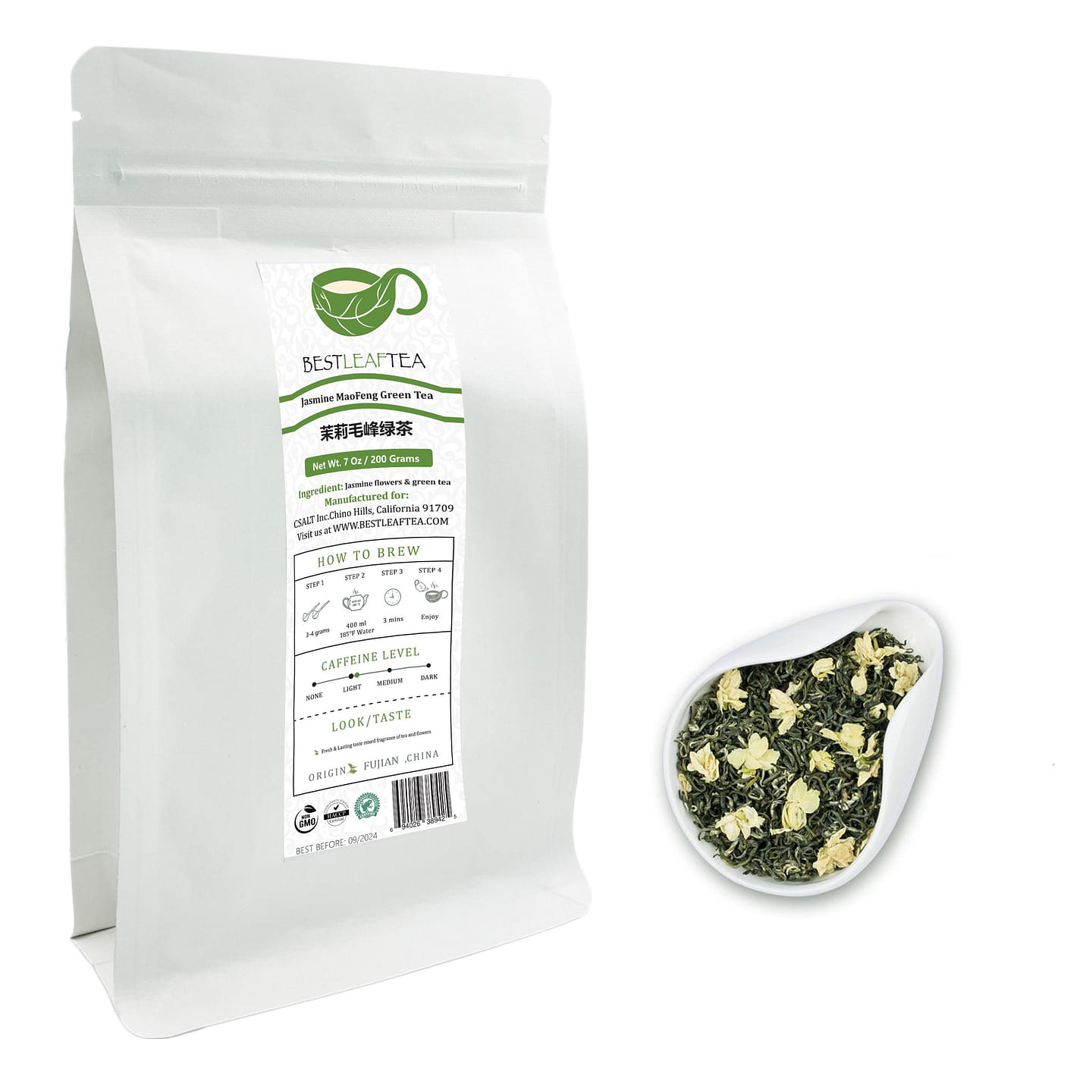 BESTLEAFTEA jasmine Maofeng Green Tea bag 7 Oz/ 200 g