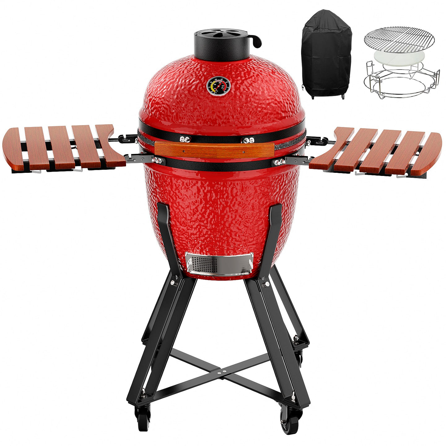 18in Red Portable Charcoal Grill with Side Shelves and Cover 1 count