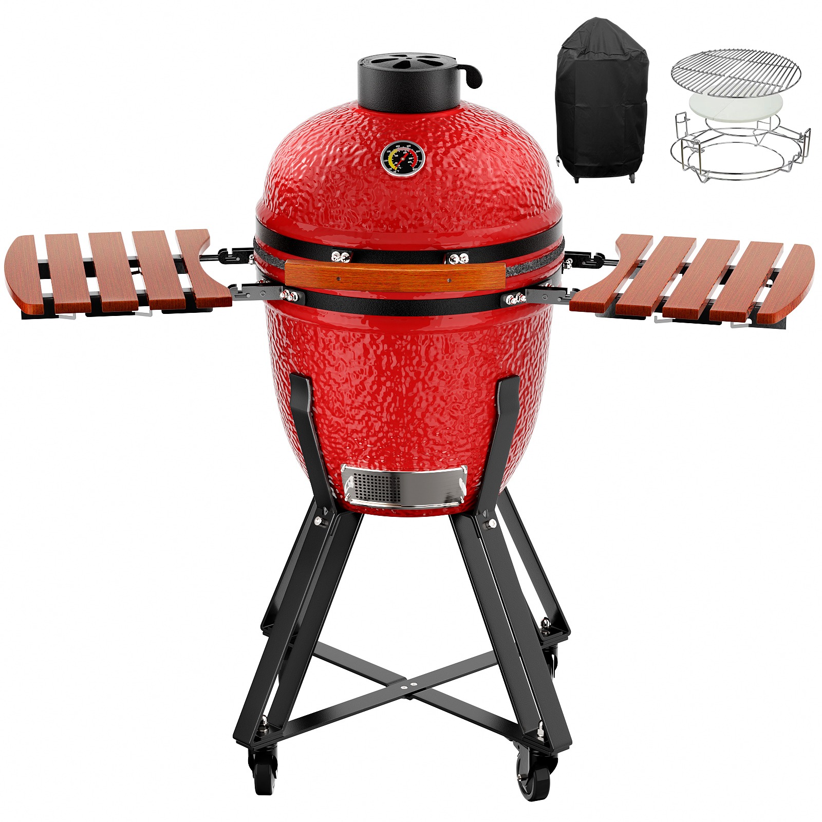 18in Red Portable Charcoal Grill with Side Shelves and Cover-2 PCS 1 count