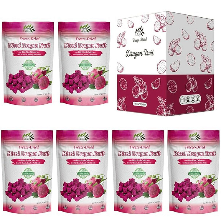 Freeze-Dried Diced Dragon Fruit Snack | Pack of 6 6 count
