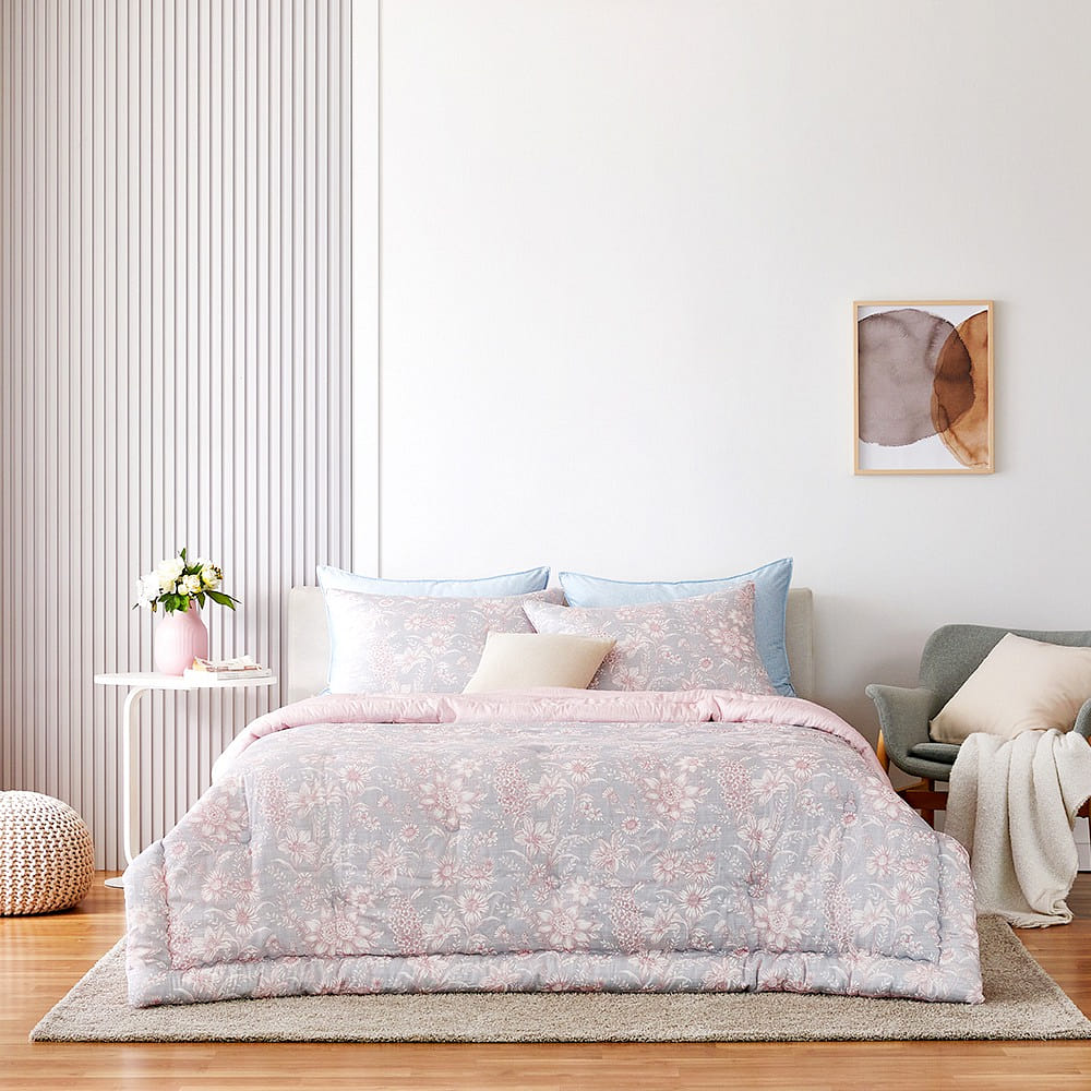 Premium Abigail Hanji Modal Flower Comforter Set - Pink (US Twin) 1 each