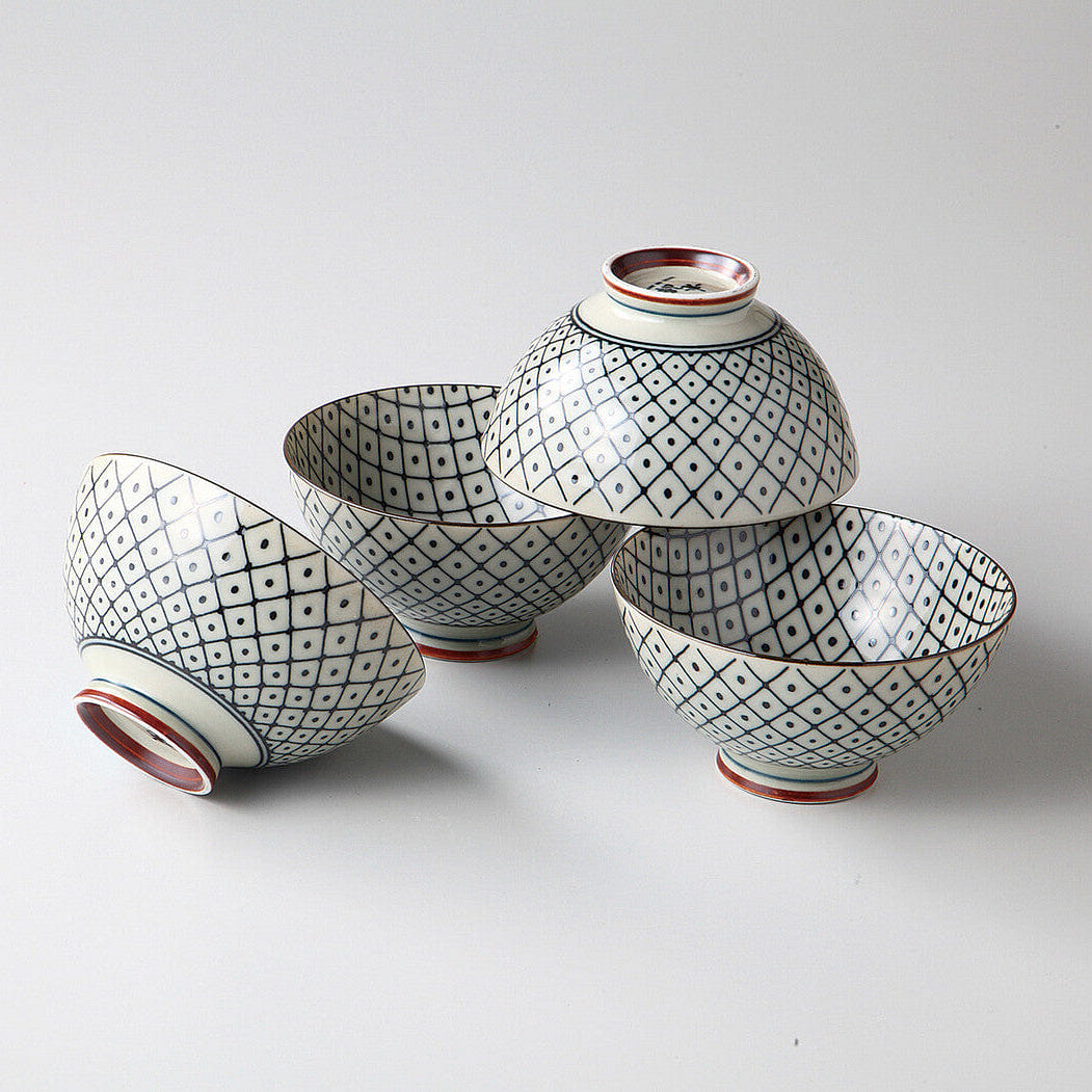 Geometric Lattice Rice Bowl Set 4 Pieces 1 each