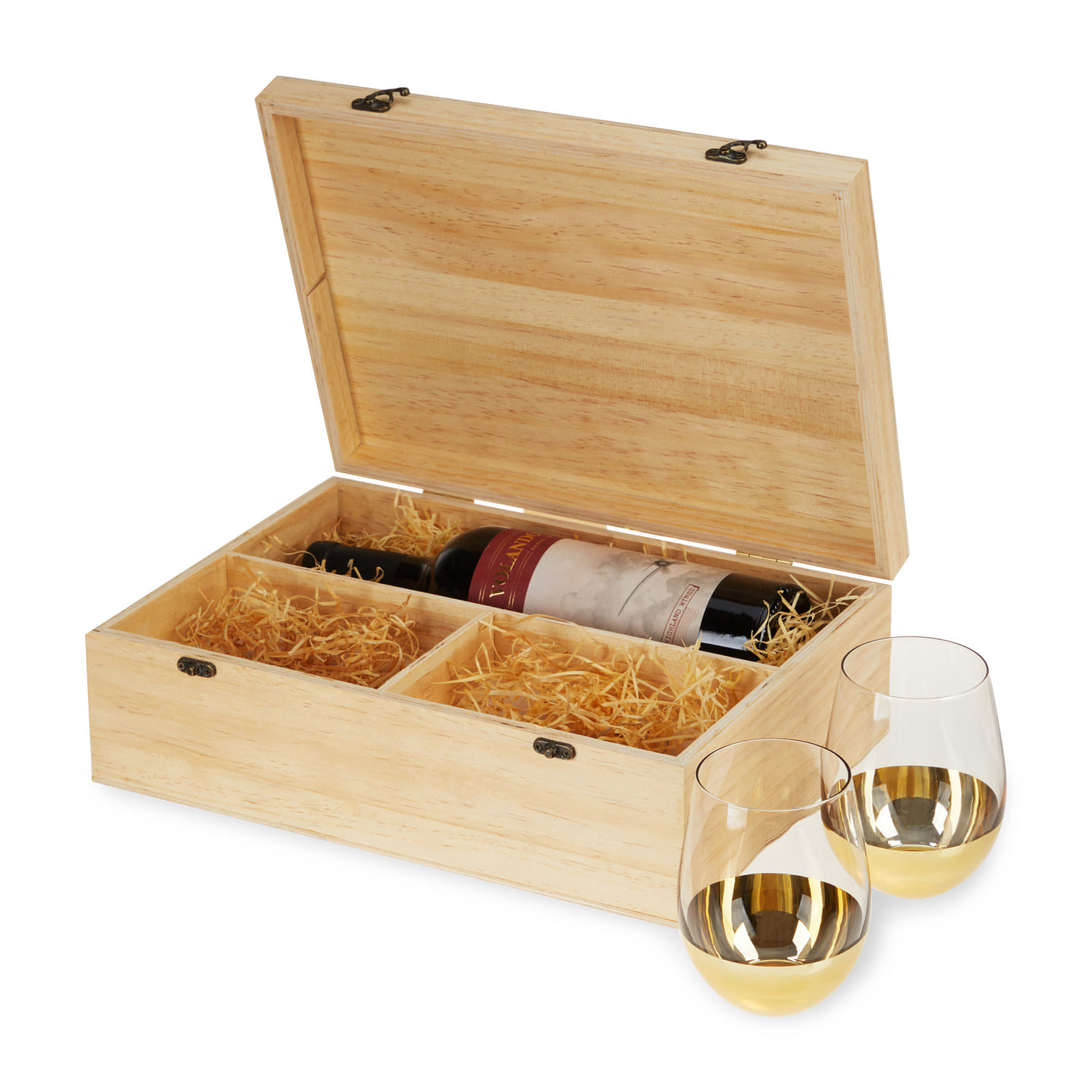 Wood Wine Box with Set of 2 Stemless Glasses by Twine Living 2 each
