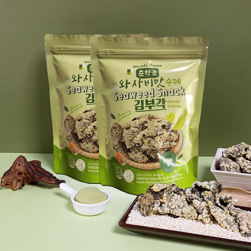 Korean Handcrafted Crunch Wasabi flavor Seaweed Snack 1 count