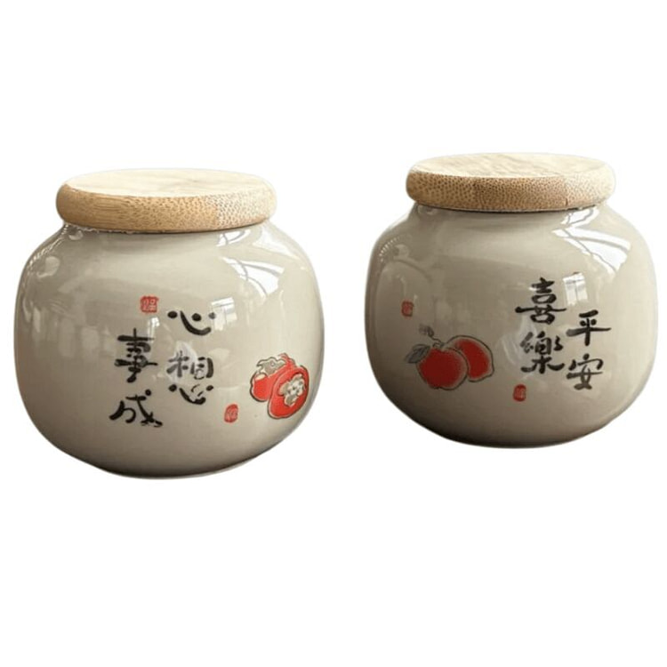 Two ceramic tea leaf storage jars 2 bottle