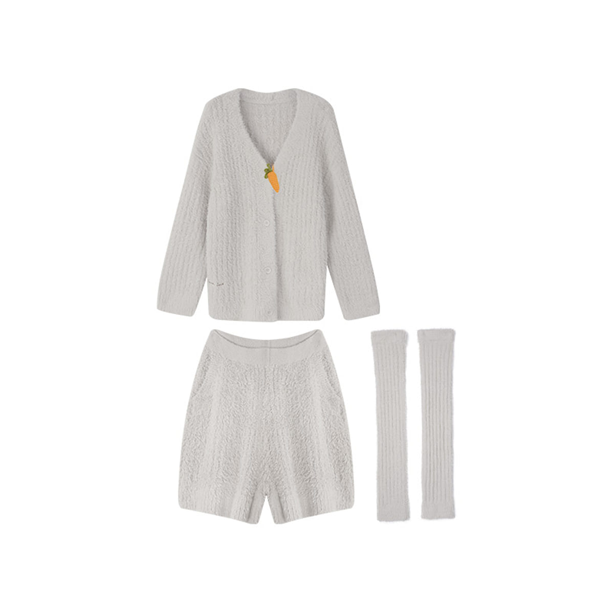 Ubras Rabbit Plush Lounge| Fluffy Bunny Cardigan Lounge Set Thick Fluffy Lounge-Light Grey-XL 220 g