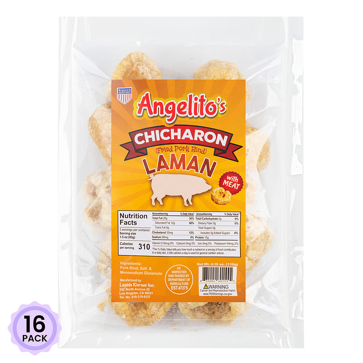 Angelito's Chicharon with Laman & MSG 4.1 盎司*16 包
