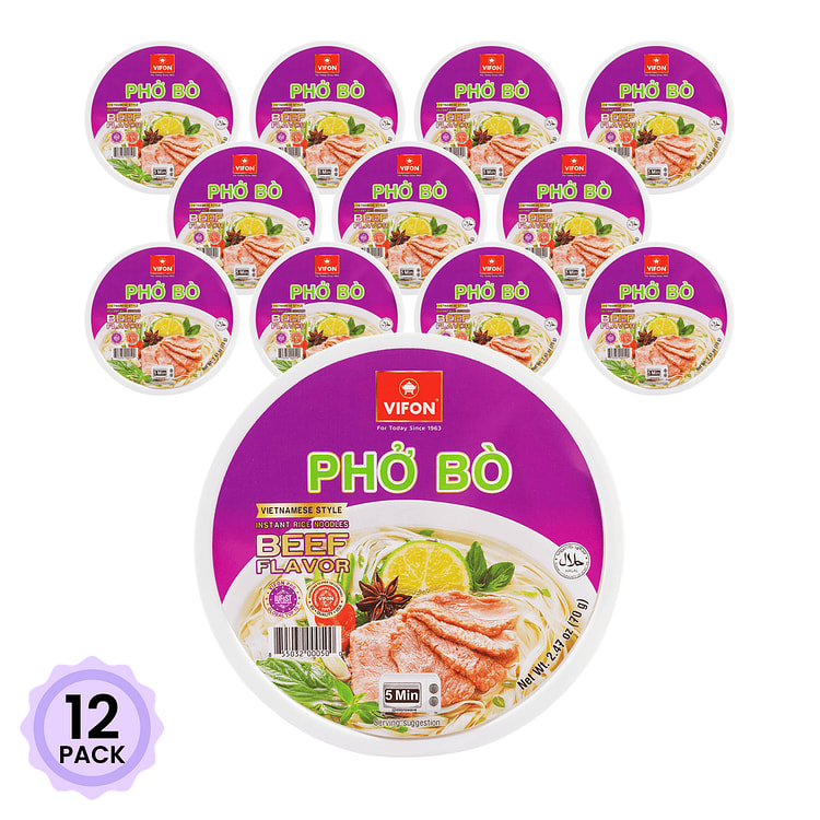 Vifon Pho Bo Vietnamese Instant Noodles, Beef Flavor 2.4 oz*12 pack