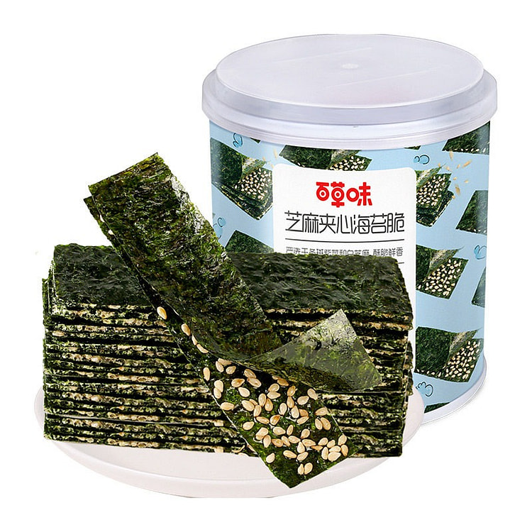 百草味 芝麻夹心海苔脆 干紫菜海味 1罐 40 克