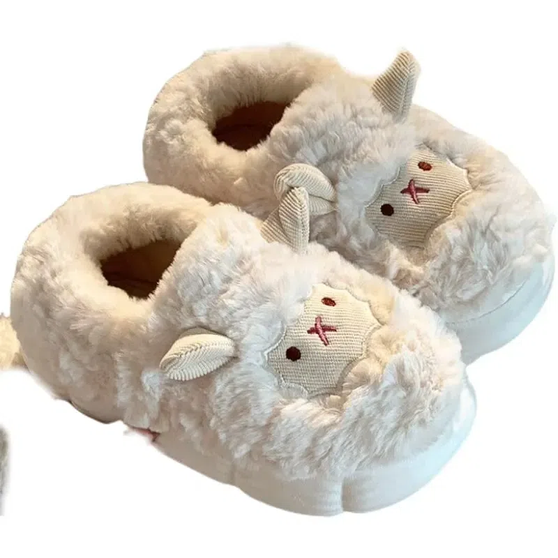Cute Sheep Autumn And Winter Cotton Slippers – With Upper White 36-37 1 Pairs 1 each
