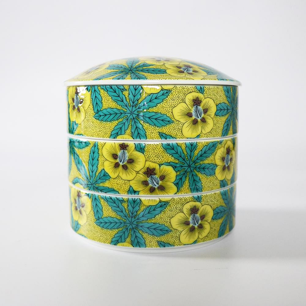 Kutani Ware Handade 3 Tiered Bento Box (Aoi, 6.1 x 6.1) Made in Japan 1 count