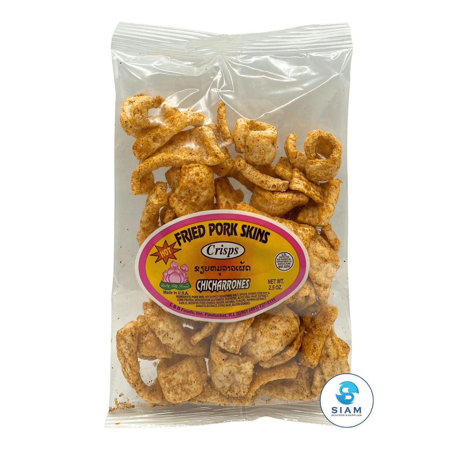 Lucky Lily Fried Pork Skins, Hot Flavor 2.5 oz