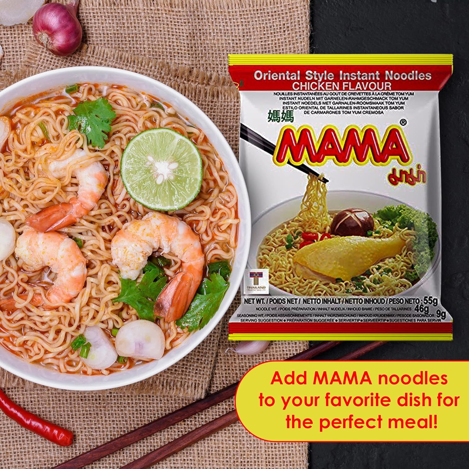 Get MAMA Noodles CHICKEN Instant Spicy Noodles with Delicious Thai