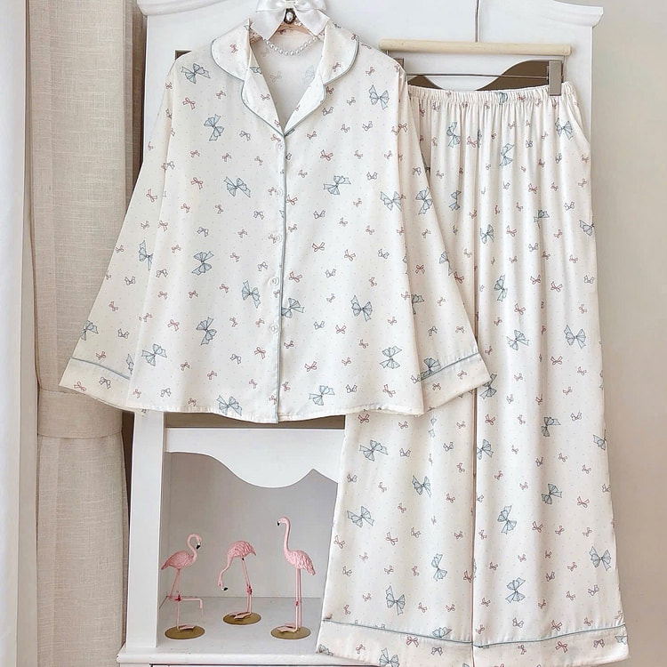 Bộ Đồ Lụa Cao Cấp Tay Dài Quần Dài Mềm Mại Thanh Lịch Thoải Mái Cho Nữ 1 cá