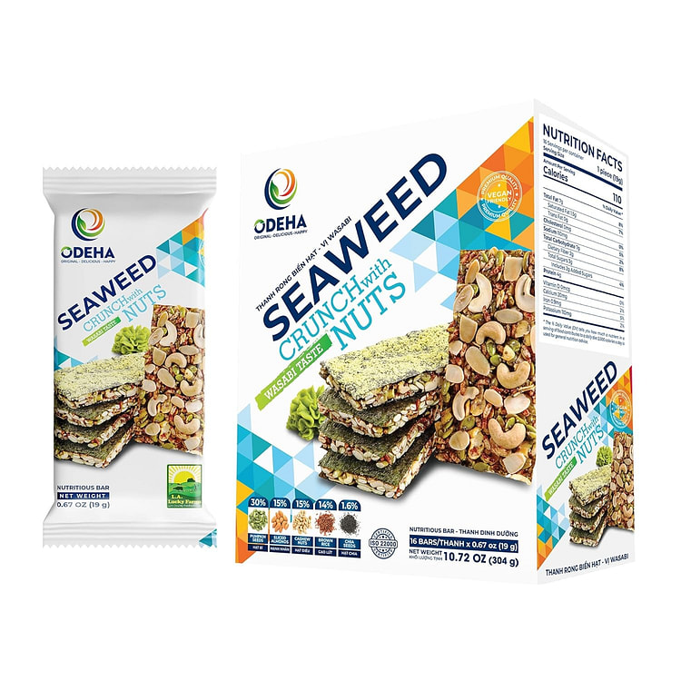 Odeha Seaweed Crunch With Nuts Wasabi - 16 Bars 304 g