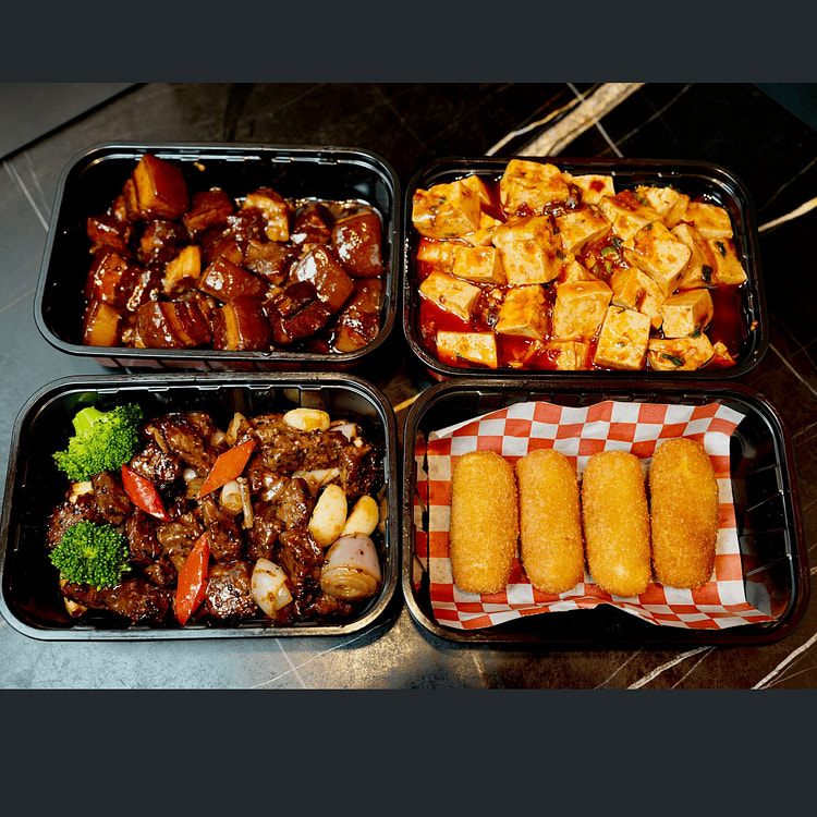 肉肉套餐 黑椒牛肉粒+红烧肉+麻婆豆腐+黄米糍粑 1 份