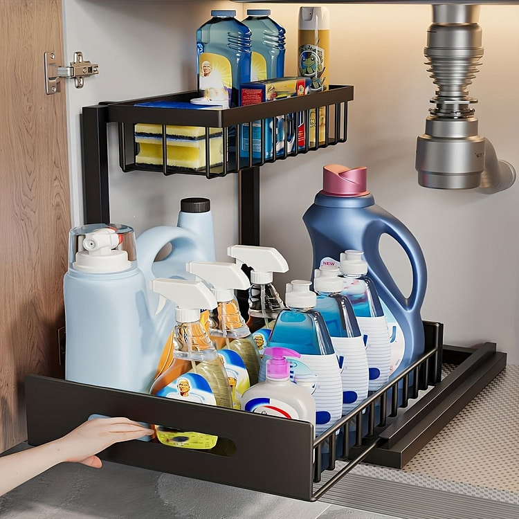 Black 2-layer Pull-out Storage Rack 1 count