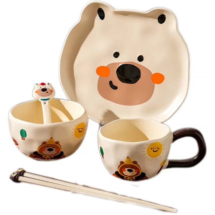 Bear Ceramic Bowl And Dish Tableware Gift Box - Five-Piece Set C Type