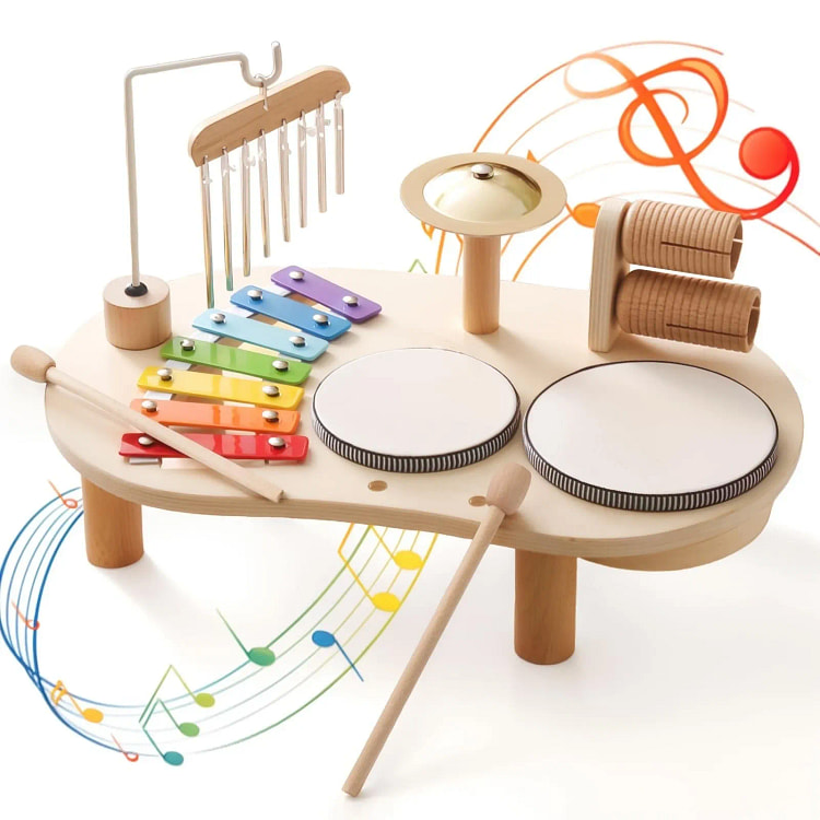 Wooden Drum Set for Toddlers 1-3, Musical Percussi 1 box