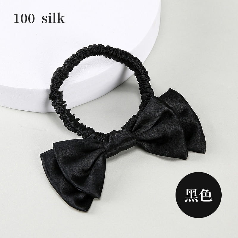 Girls Bow Mulberry Silk Hair Rope Hair Bands black 1 count