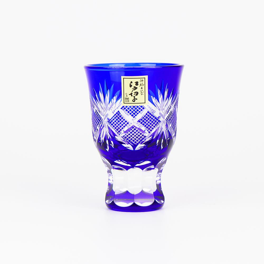 Tajima Glass Handmade Sake Glass Collection Nanako-mon Blue 2.7fl-oz Made in JP 1 count