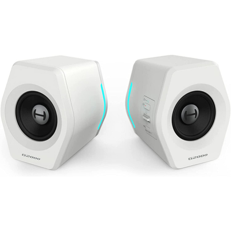 Edifier G2000 游戏电脑扬声器（适用于笔记本电脑、苹果电脑和台式电脑） 低音扬声器 蓝牙 USB 3.5mmRGB 灯光多媒体扬声器 白色