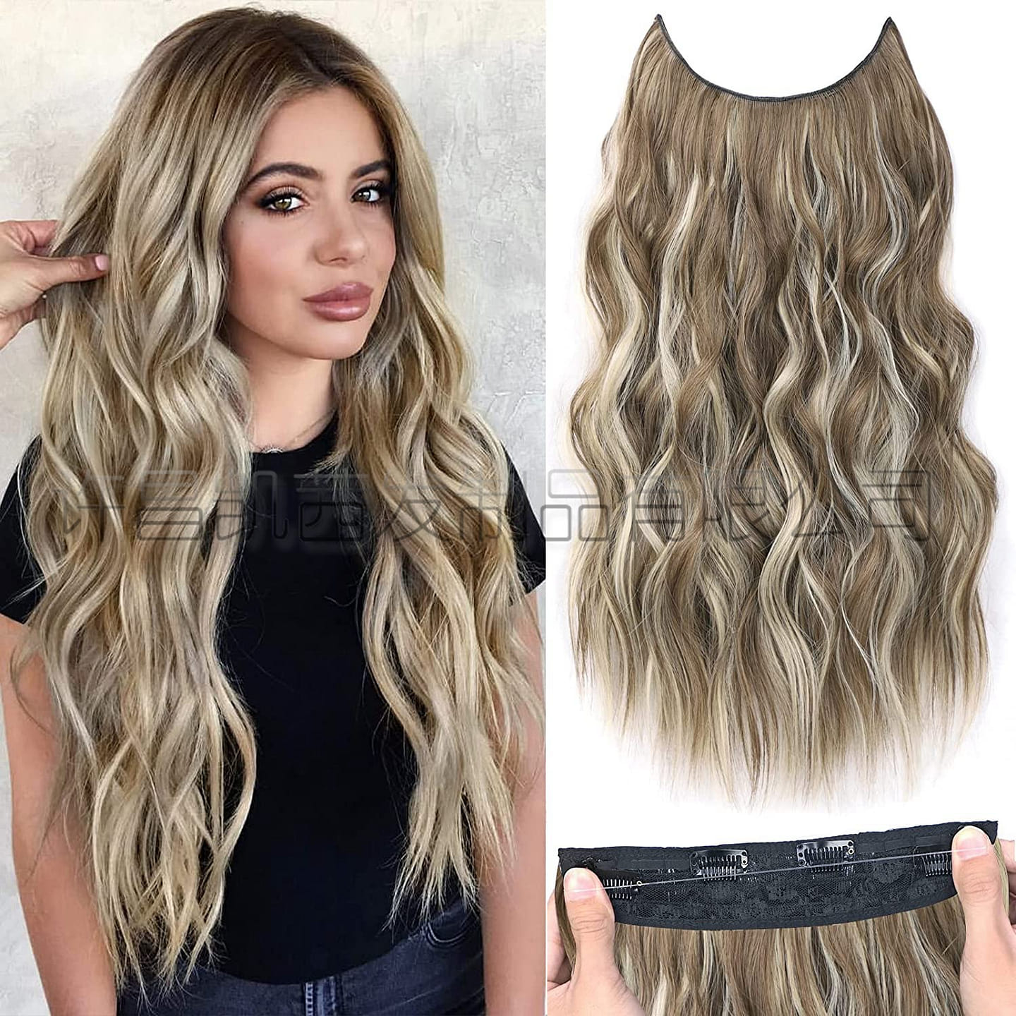 Long Wavy Wig for Women 20 inch Curly Wavy Wig Natural looking, Ash mix Brown 1 box