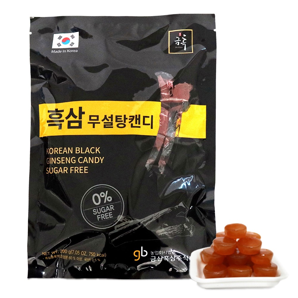 GeumHeuk Korean Panax Black Ginseng Candy REAL SUGAR FREE (200g X 3 Bags (600g)) 600 g