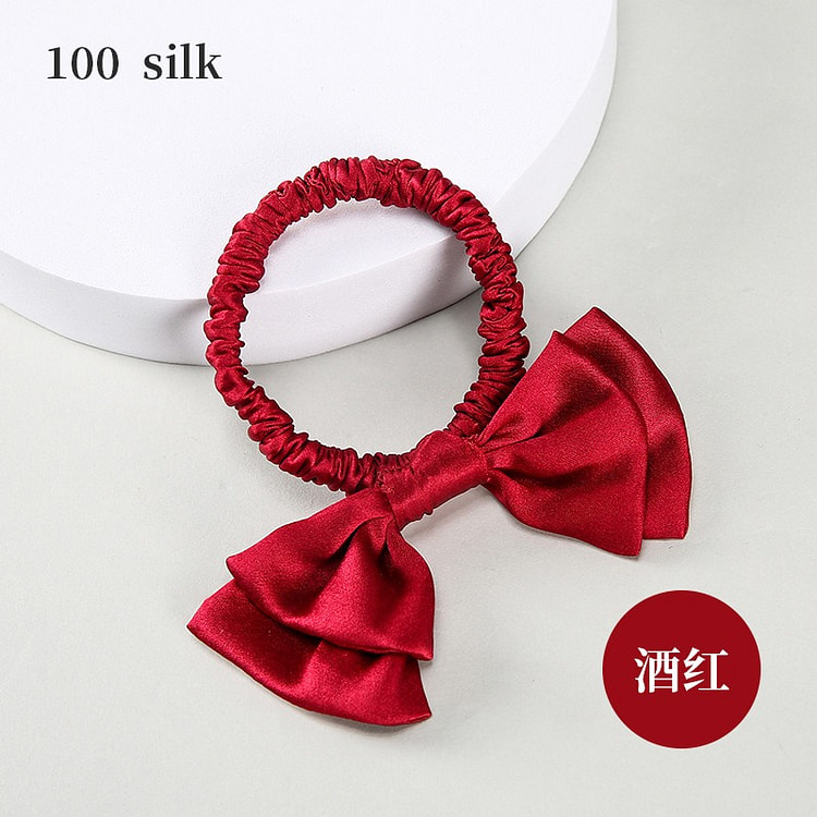 Girls Bow Mulberry Silk Hair Rope Hair Bands red