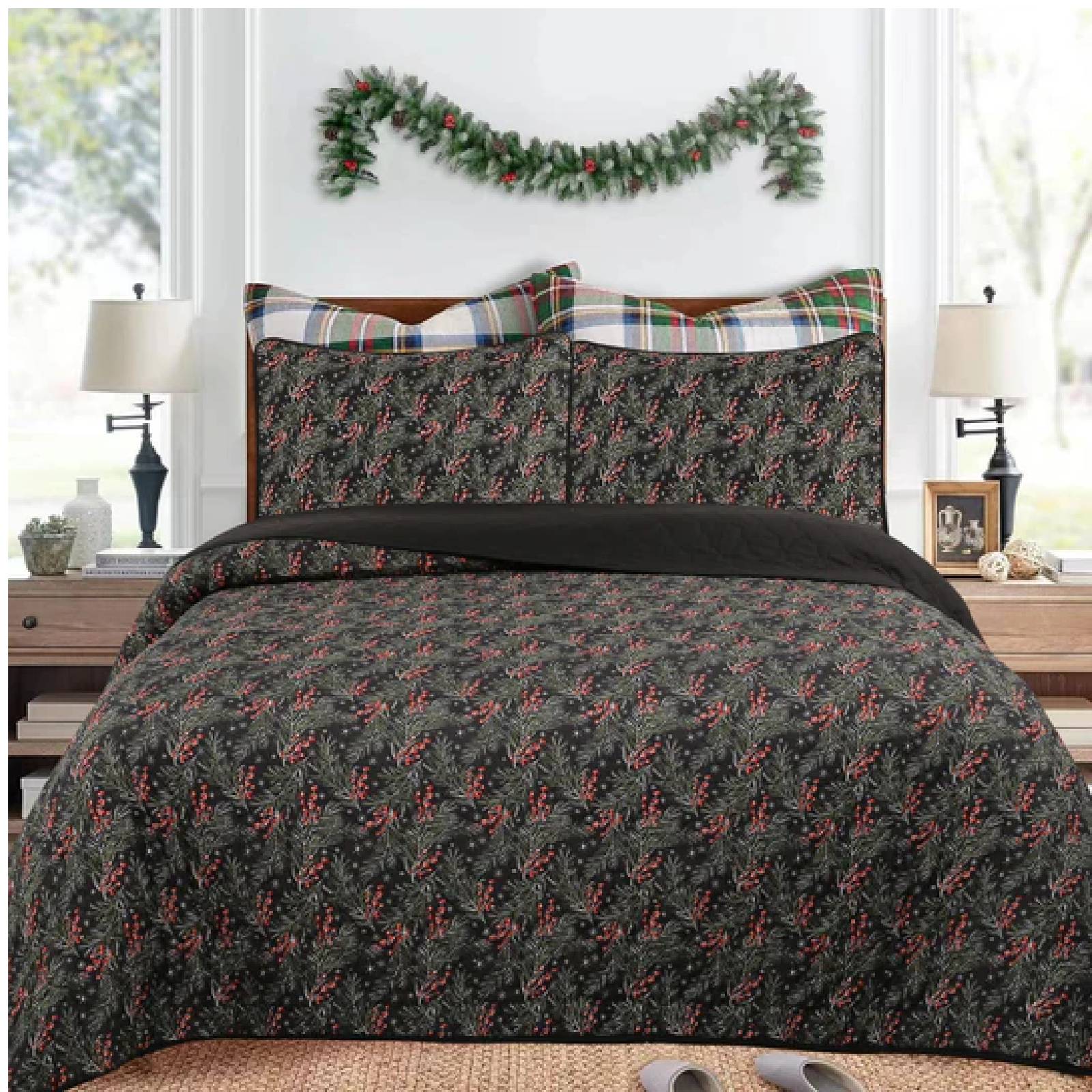 Get Marcielo King Size Quilt Set, Holly Berry Tree Pattern 102" X 92